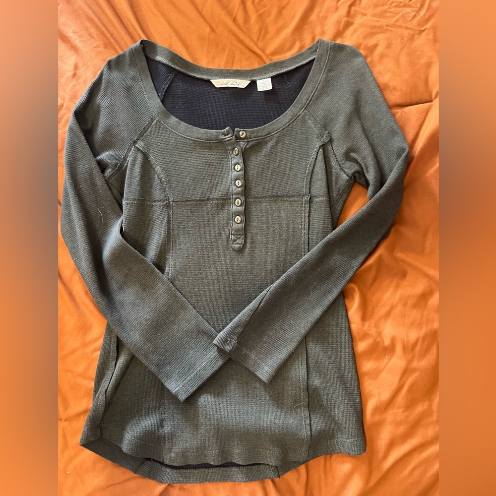 Forest green form fitting Henley top